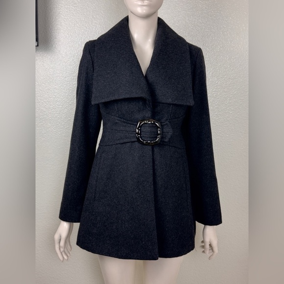 jessica simpson XS wool long black coat oversized collar fully lined - Picture 1 of 17